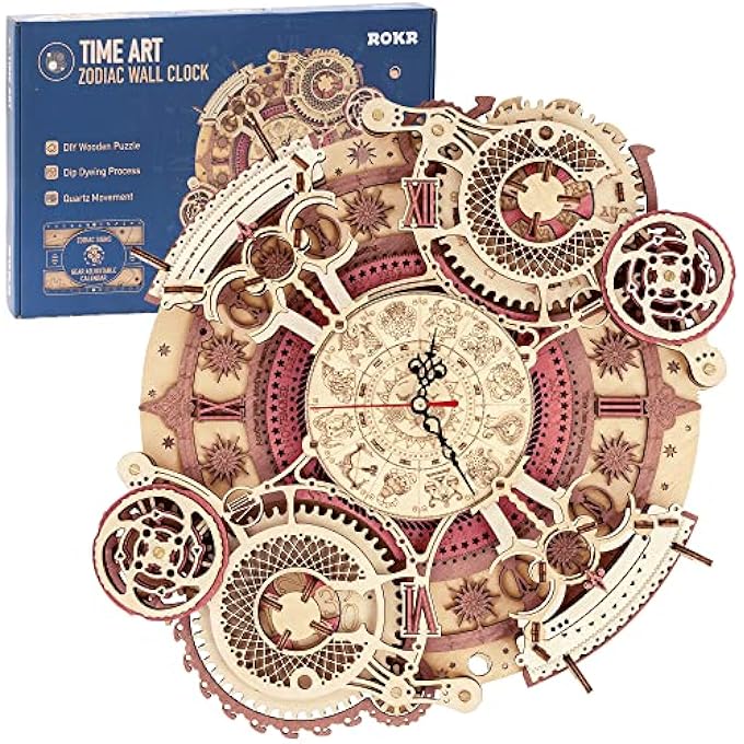3D WOODEN PUZZLE FOR ADULT,DIY WALL QUARTZ CLOCK KITS,MECHANICAL MODEL KITS AND GIFT FOR KIDS,BEAUTIFUL ROOM DECORATION(ZODIAC WALL CLOCK) - Image 1